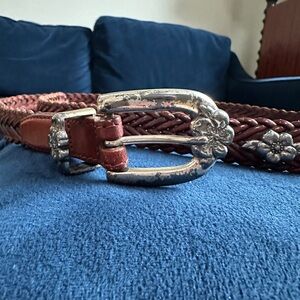 Brighton vintage Reddish brown Braided Belt with weathered Silver Buckle